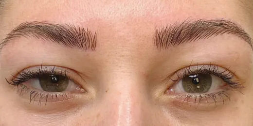 The appearance of a woman's eyebrows after the Microblading technique.