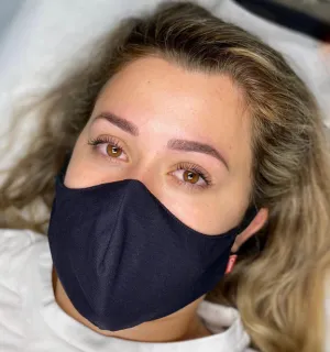 A client's face after a microblading session.